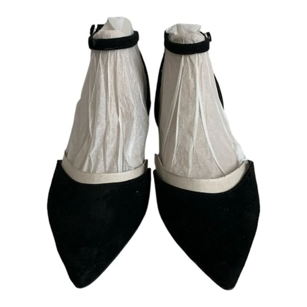 Nine West Briy Black Suede Flats Women’s Ankle Strap Pointed Toe Size 6